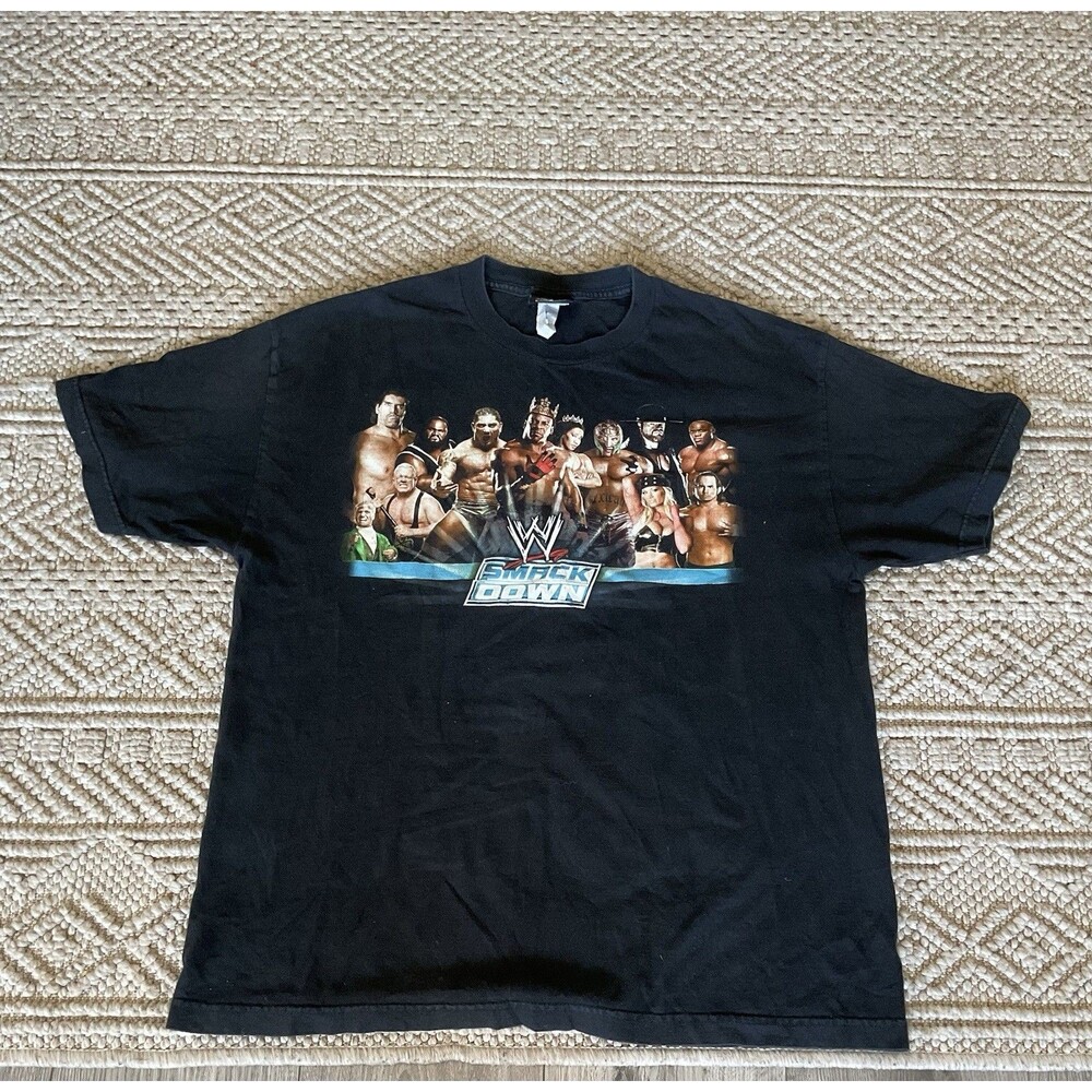 Vintage WWE SMACKDOWN Wrestling 2002 T-Shirt Size XL Men's Short Sleeve Black